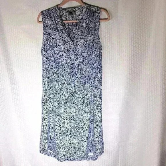 Hillary Radley Blue and White Geometric Print Size 8 Sleeveless Dress adjustable - Picture 1 of 7